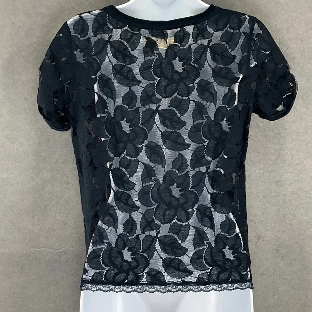 Abercrombie Fitch Black Floral Lace Sheer‎ Top Womens Sz S Whimsigoth Romantic